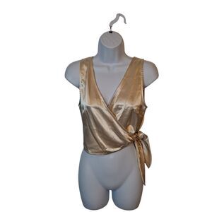 Top Shop Women's Crop Top Size 4 Ivory Satin Wrap Side Tie